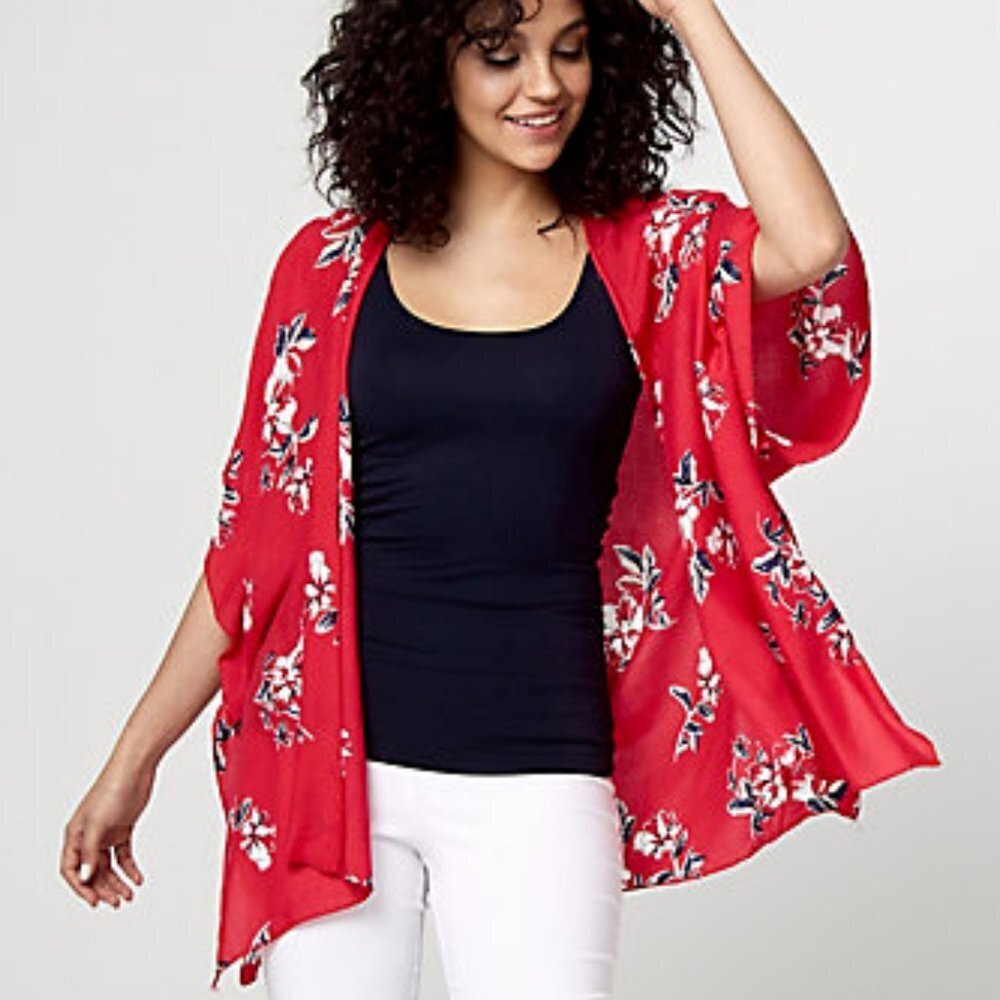Le Chateau Floral Print Viscose Orange Kimono NWOT